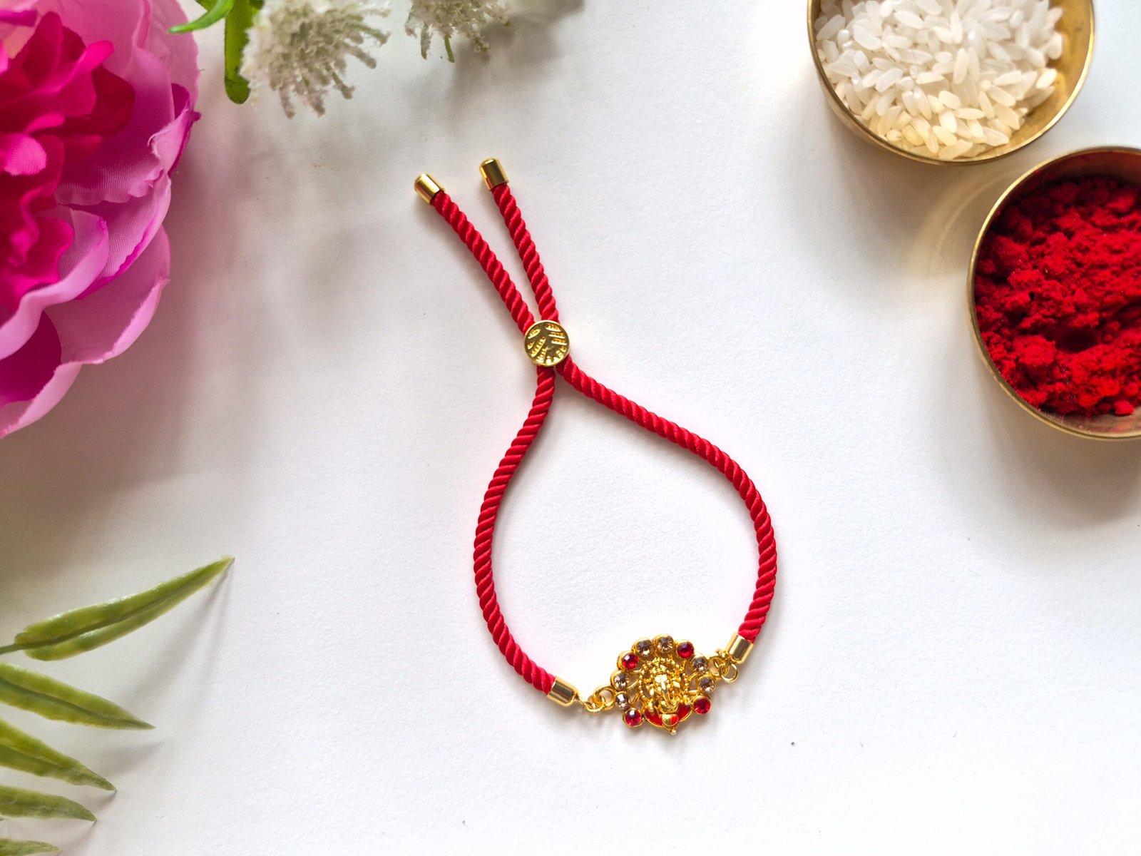 Lord Ganesha (Meenakari) Pull Bracelet Rakhi - Image 2